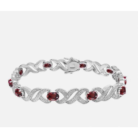 Garnet and Genuine Diamonds Bracelet - Picture 1 of 8